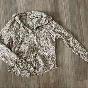 Eddie Bauer Cream and Brown Floral Button-Down Shirt